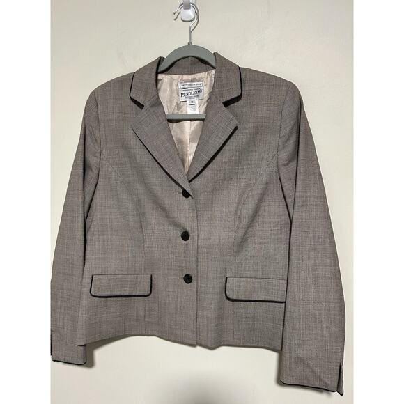 Pendleton Blazer Women’s 12P Wool Blend Black Gray 3 Button Jacket Savvy Stretch - Picture 1 of 7